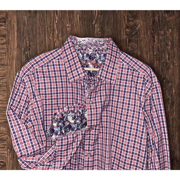 Robert Graham Button Front Shirt Textured Geometric Flip Cuff Men's Sz. 2XL EUC - Picture 1 of 8